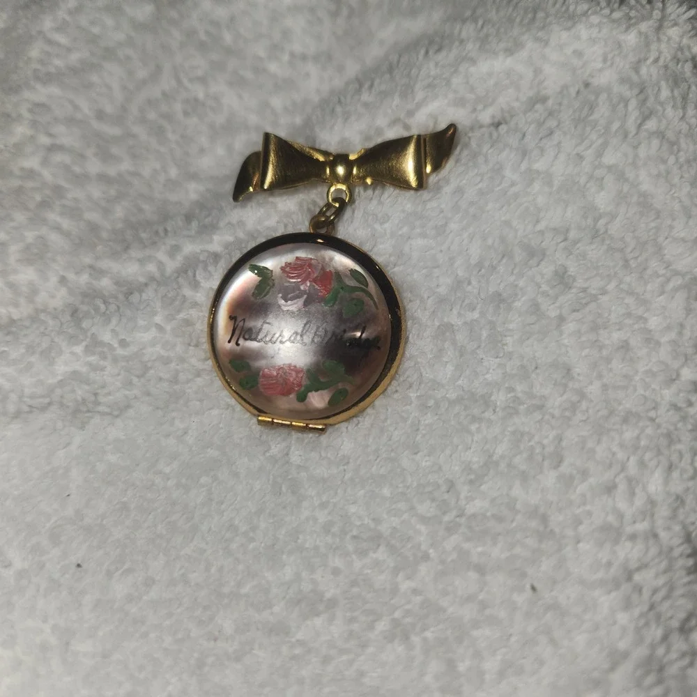 Vintage Natural Bridge Virginia Souvenir Locket Brooch Gold Tone Bow Rose Floral